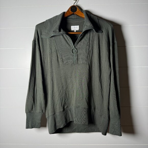 NWT Lou & Grey SignatureSoft Medium Quarter Zip Sweatshirt Olive Green - Picture 1 of 9
